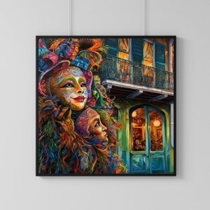 New Orleans Mardi Gras Mask Art Print: Colorful AI Art (Digital Download)