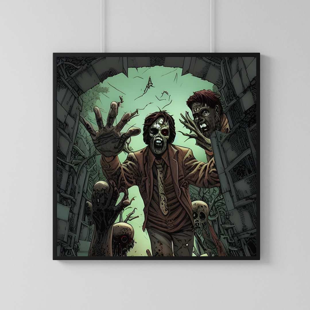 Zombie Wall Art Digital Print, Halloween, Poster, Printable, Instant