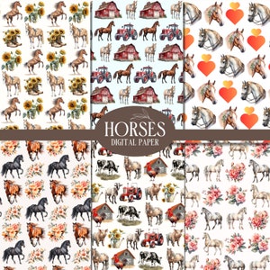 Chevaux papier numérique - papier Scrapbooking cheval, journaux indésirables, papiers à motifs, artisanat, papier sur le thème cheval, téléchargement numérique, ferme