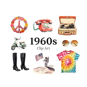 1960s Clip Art - Nostalgia, Scrapbook, Crafts, Memory Book, Cards, Invitations