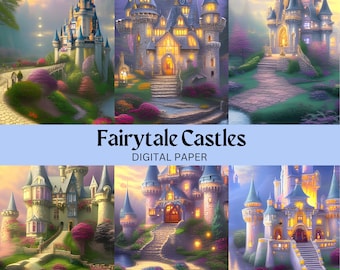 Fairytale Castles - AI Art, Digital Art, Wall Art, Digital Paper, Scrapbook Paper, Printable, Instant Download, Castle, Fantasy