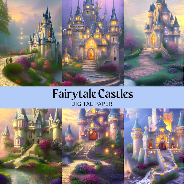 Fairytale Castles - AI Art, Digital Art, Wall Art, Digital Paper, Scrapbook Paper, Printable, Instant Download, Castle, Fantasy