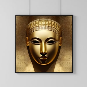 Gold Egyptian Mask Wall Art - Egypt, Digital Art, AI Art, Poster, Printable, Instant Download, 3 Sizes, Junk Journal, Screensaver