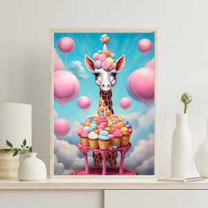 Giraffe Cupcake Art Print: Colorful Pop Surrealism (Digital Print)