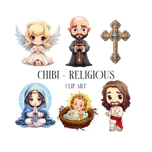 Chibi Religiöse Clip Art - Jesus, Engel, Kirche, Kreuz, Clipart, Scrapbook, Karten, Einladungen, Kunsthandwerk