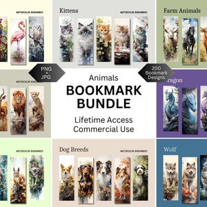 Bookmark Bundle - Animals, 200 Bookmark Designs, PNG + JPG, Sublimation