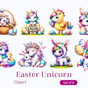 Clipart licorne de Pâques - licornes mignonnes - lapin de Pâques - PNG