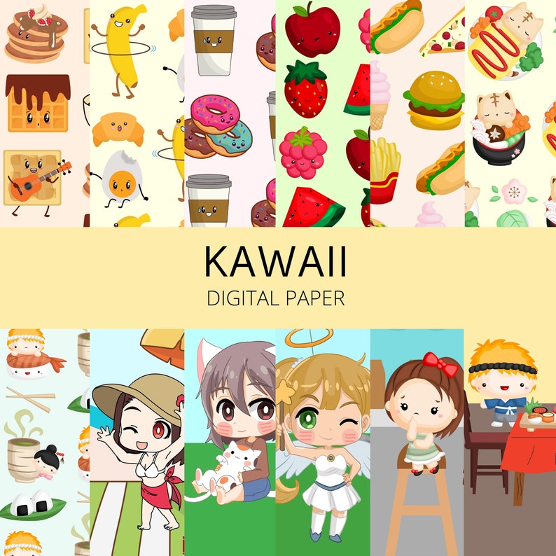 Kawaii Digital Paper Cute Scrapbooking Paper Digital Etsy