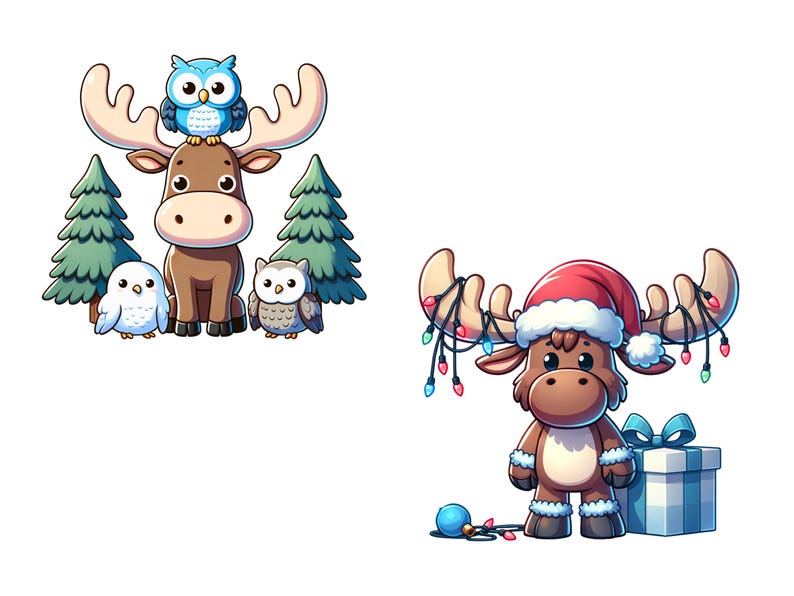 Cute Moose Clipart – Whimsical PNG Illustrations (downloadable) - Etsy