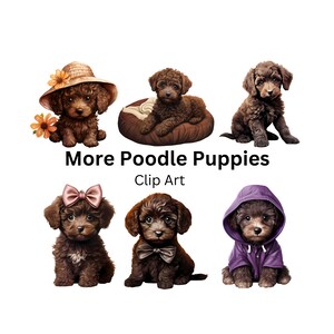 Meer poedelpuppies illustraties - aquarel, plakboek, kaarten, ongewenste dagboek, digitale download, ambachten