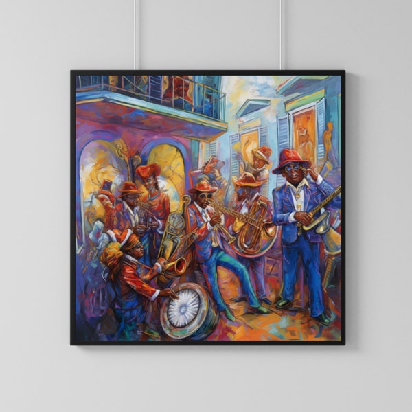 New Orleans - Jazz Band, Mardi Gras, Wall Art, AI Art, Poster, Printable, Instant Download, Junk Journal, 3 Sizes, Digital Print
