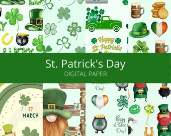 St. Patrick's Day Digital Paper: Shamrock Scrapbooking (Digital Download)