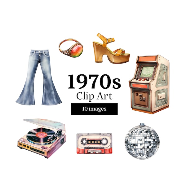 Clip Art des années 1970 - Nostalgie, Scrapbook, Artisanat, Livre de mémoire, Cartes, Invitations