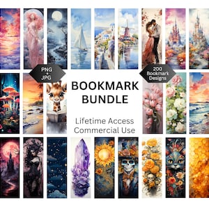 Bookmark Bundle - 200 Bookmark Designs, PNG + JPG, Sublimation