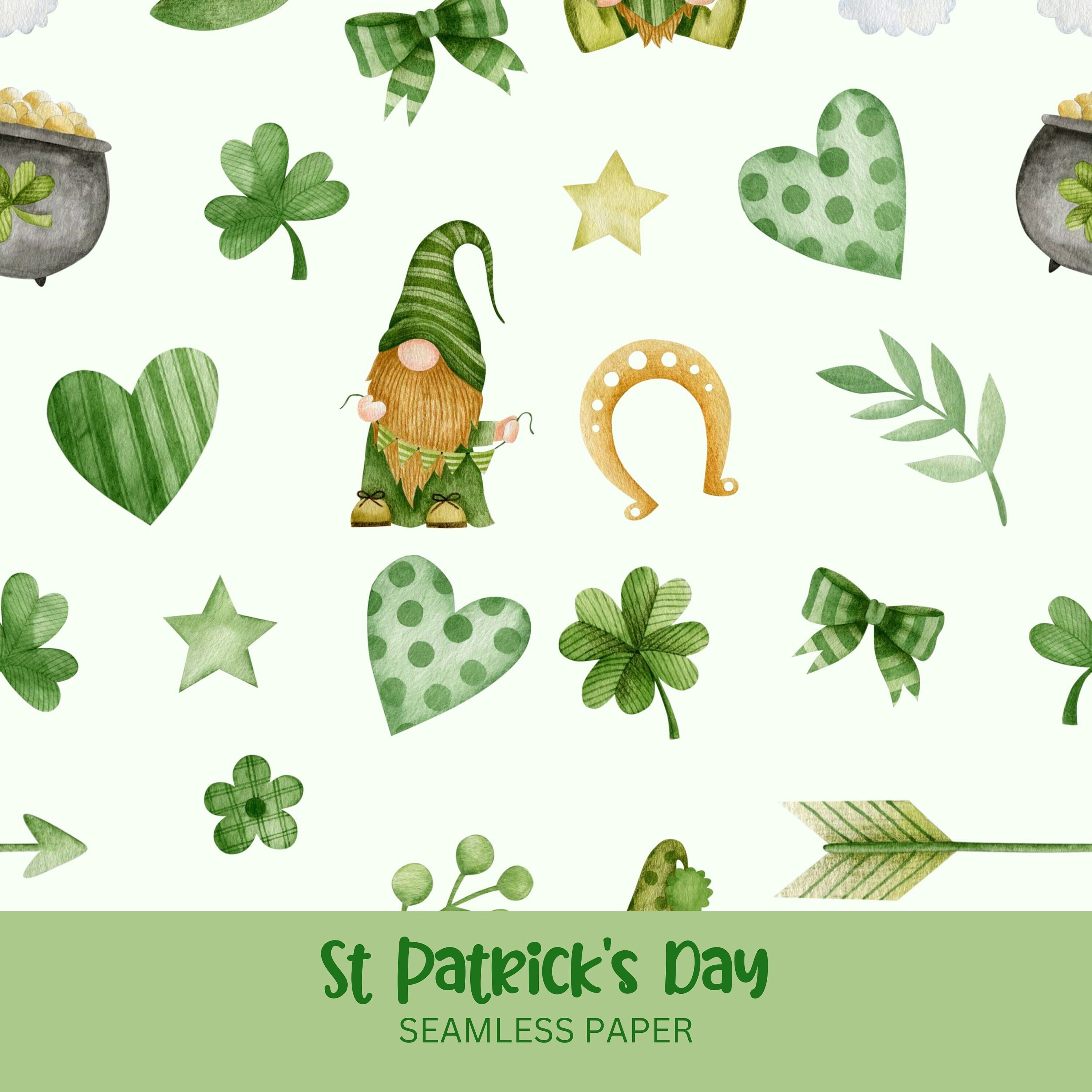 St Patrick's Day Seamless Paper - St Patrick's Day Digital Paper, Scrapbooking Paper, Junk Journal, Themed, Printable, Pattern Paper