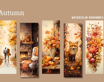 Autumn Watercolor Bookmarks, Bookmark PNG, Fall Sublimation
