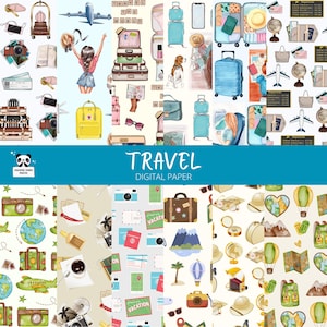 Travel Digital Paper - Reizen Scrapbook Paper, Vakantie Patroon Papier, Thema, Junk Journal, Wanderer, voor degenen die graag de wereld te zien