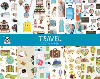 Travel Scrapbook Paper: Vacation Pattern Designs (Digital Download)