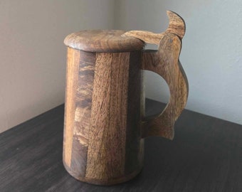 Wooden Beer Stein With Lid | Natural Wood Mug | Medieval Handmade Tankard