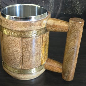 Wooden Viking Tankard with Metal Band | Natural Wood Mug | Handmade Cup