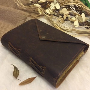 Leather Journal Sketchbook | Handmade Notebook with Vintage Paper | Deckle Edge Journal with Brass Button