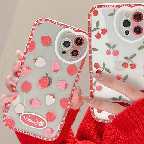Strawberry Cherry Cute Clear Iphone Case Iphone 13 Pro Max 12 Etsy