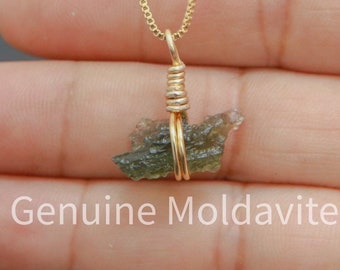 Moldavite Pendant: Genuine Czech Tektite, 18k Gold Filled Necklace