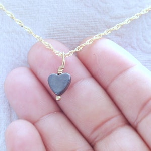 Handmade Hematite Heart Necklace: 18K Gold-Filled Chain