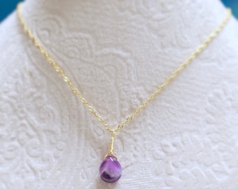 Amethyst Pendant Necklace: Minimalist 18K Gold Filled February Birthstone
