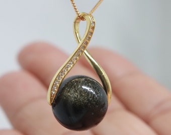 Collana con ciondolo in ossidiana dorata lucida - Oro riempito 18k