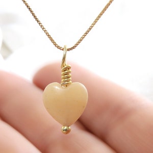 Heart-Shaped Honey Jade Necklace - Unique Handcrafted Gemstone Pendant, Romantic Natural Stone Jewelry, 18K Gold-Filled, natural Jade crysta