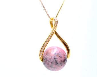 Rhodonite Necklace, Rhodonite Pendant, 18k Gold Filled, Healing Crystal, Healing gemstone.