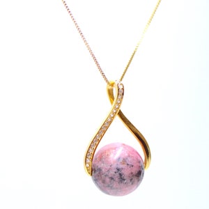 Collar de rodonita, colgante de rodonita, relleno de oro de 18 k, cristal curativo, piedra preciosa curativa.