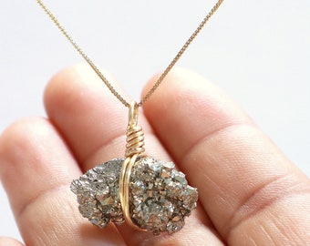 Pyrite Necklace - Handmade 18K Gold Filled Pyrite Pendant Necklace - Raw Pyrite Stone