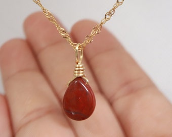 Red Jasper Necklace-  Handmade 18K Gold-Filled Wire - Wrapped necklace- Elegant- Healing Crystal Jewelry Women