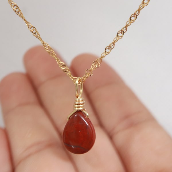 Red Jasper Necklace-  Handmade 18K Gold-Filled Wire - Wrapped necklace- Elegant- Healing Crystal Jewelry Women