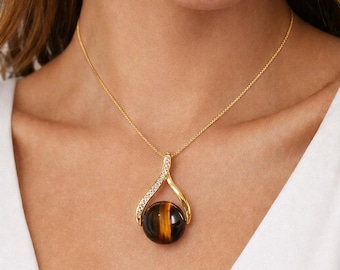 Collana lunga di quarzo citrino e occhio di tigre | AMetis® Gioielli