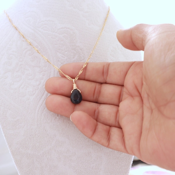 Dainty Shungite Necklace EMF Protection, 18k Gold Filled necklace, Shungite  Pendant, teardrop pendant,  healing crystal necklace, gift