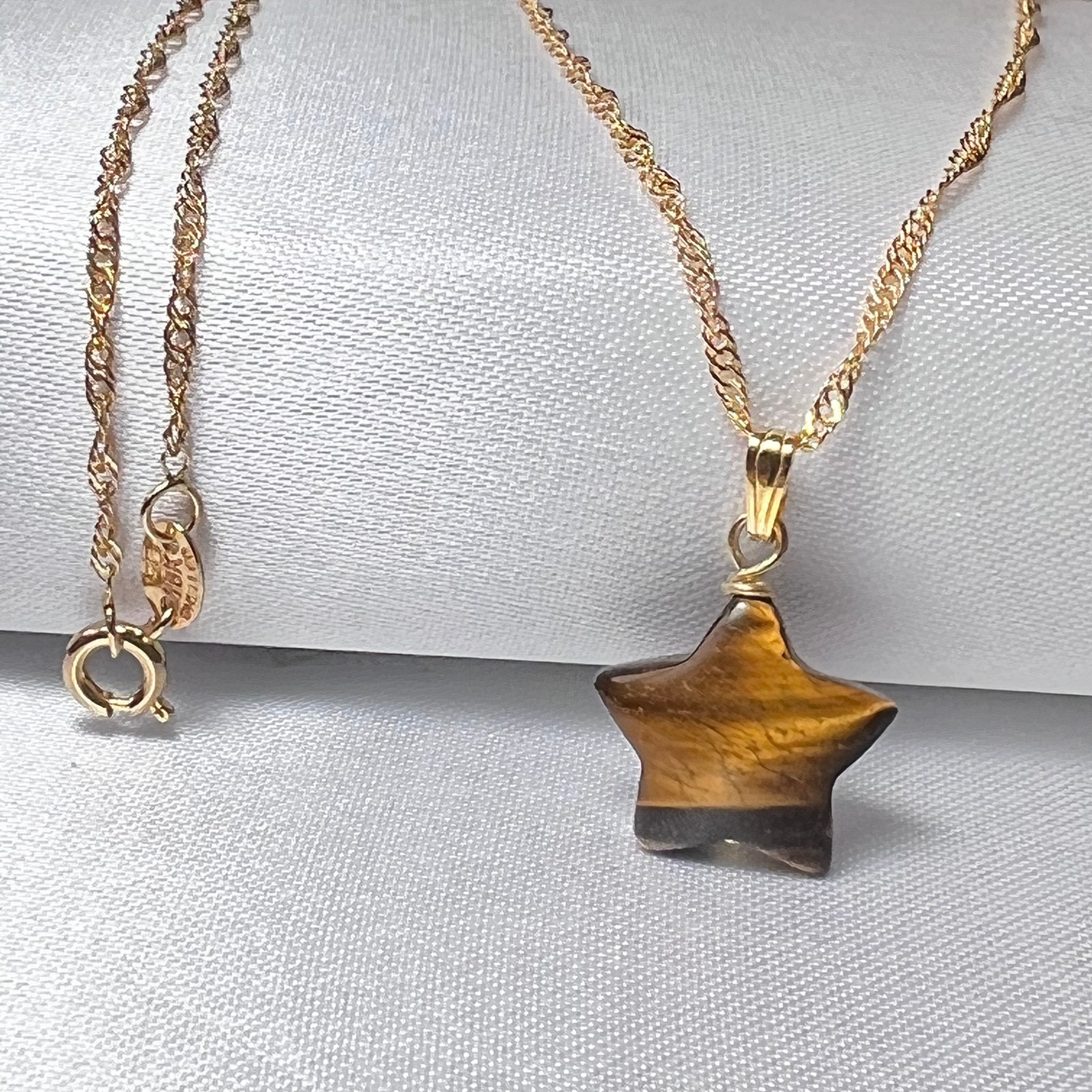 Natural Tiger Eye Necklace 18k Gold 