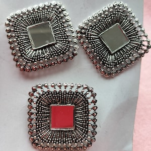 Combo Set| Oxidized Earing & Ring|Adjustable Ring |Mirror Studded Combo Set|Indian Jewellery| Handmade|Square Shaped Set|Unique |Fashionable