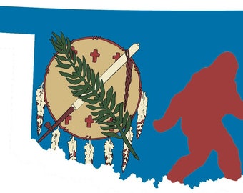 Yeti Oklahoma Flag Decal-US State Oklahoma Bigfoot Stickers, Home State OK Map Car Window Laptop Bottle Sticker, Small Sasquatch Sicker Gift