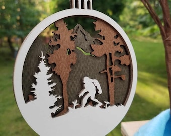 Sasquatch Bigfoot Wooden Laser Cut Christmas Tree Ornament – Cryptid Holiday Decor & Unique Bigfoot Gift