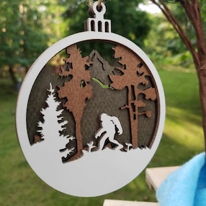 Sasquatch Bigfoot Wooden Laser Cut Christmas Tree Ornament – Cryptid Holiday Decor & Unique Bigfoot Gift