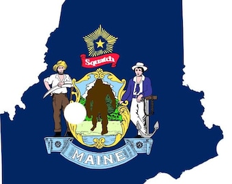 Maine Flag Bigfoot Sticker – US State Yeti Decal