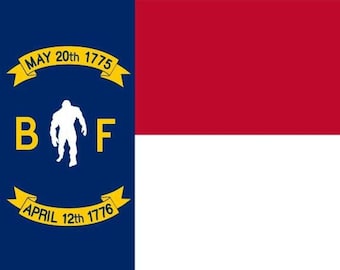 North Carolina Bigfoot Flag Sticker, Yeti NC State Map Decal
