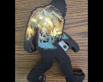 Bigfoot Forest Light | Handcrafted Wooden LED Decor | Sasquatch Cabin Gift