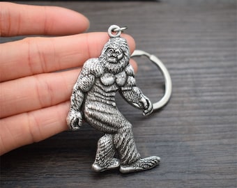 Bigfoot Key Chain, Sasquatch Figurine Key Ring, Cool UFO EDC Keychain, Apes Yeti Animal Charm Gift