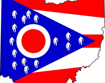 Ohio State Flag Bigfoot Decal, Sasquatch Yeti Sticker