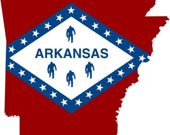 Arkansas Bigfoot Sticker, US State Flag Decal, Sasquatch Gift