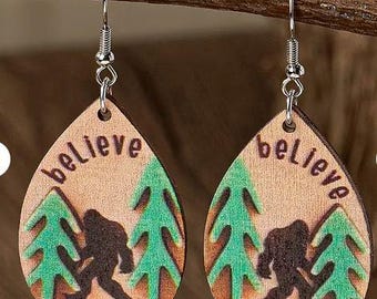 Believe Bigfoot Dangle Earrings – Cryptid Forest Drop Jewelry